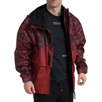 Dolce & Gabbana Red Leopard Hooded Rain Coat Jacket