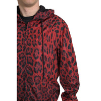 Dolce & Gabbana Red Leopard Hooded Bomber Jacket