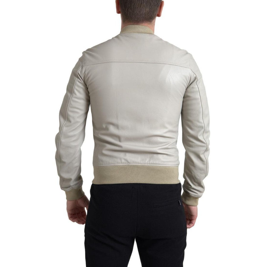 Dolce & Gabbana Cream Leather Bomber Jacket