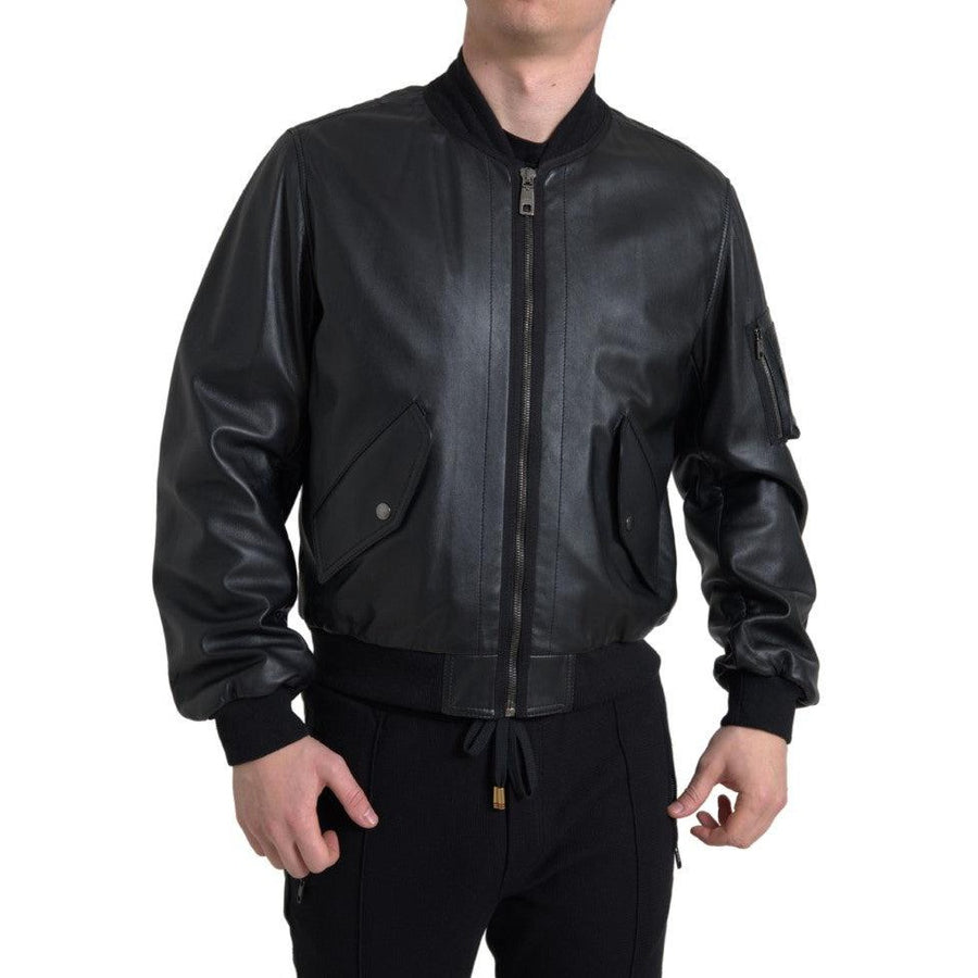 Dolce & Gabbana Elegant Black Leather Bomber Jacket