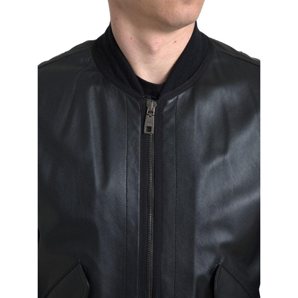 Dolce & Gabbana Elegant Black Leather Bomber Jacket