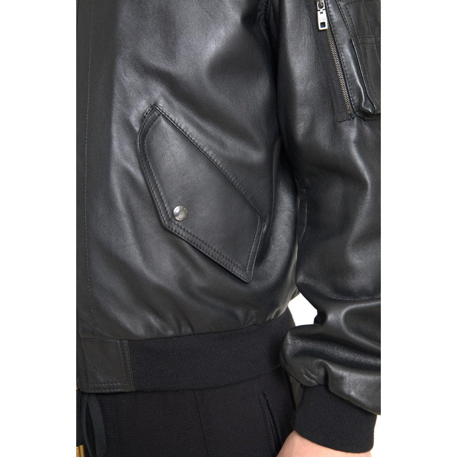 Dolce & Gabbana Elegant Black Leather Bomber Jacket