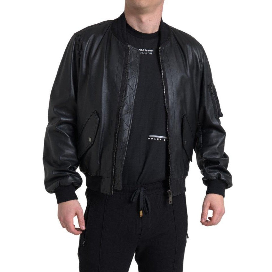 Dolce & Gabbana Elegant Black Leather Bomber Jacket