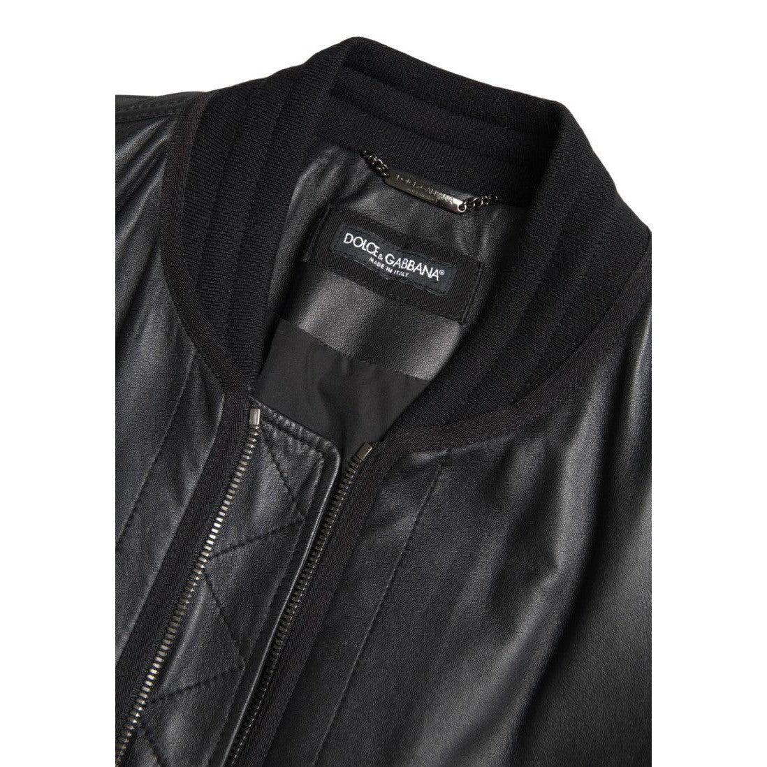 Dolce & Gabbana Elegant Black Leather Bomber Jacket