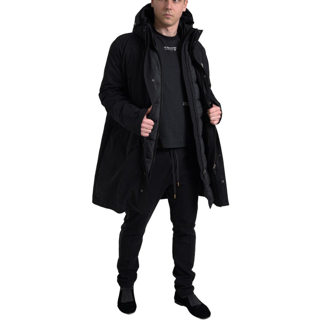 Dolce & Gabbana Elegant Black Hooded Trench Coat