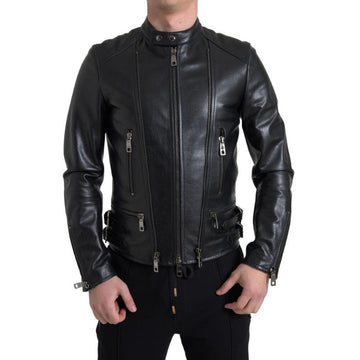 Dolce & Gabbana Sleek Black Leather Biker Jacket