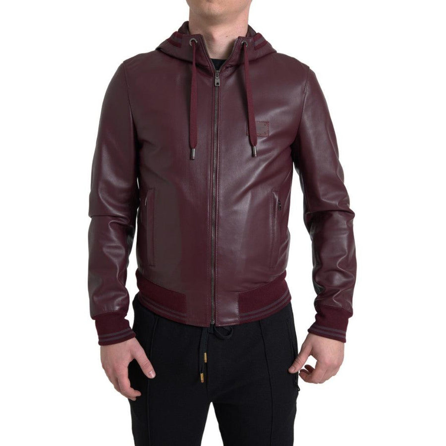 Dolce & Gabbana Elegant Bordeaux Leather Hooded Jacket