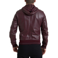 Dolce & Gabbana Elegant Bordeaux Leather Hooded Jacket