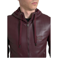 Dolce & Gabbana Elegant Bordeaux Leather Hooded Jacket