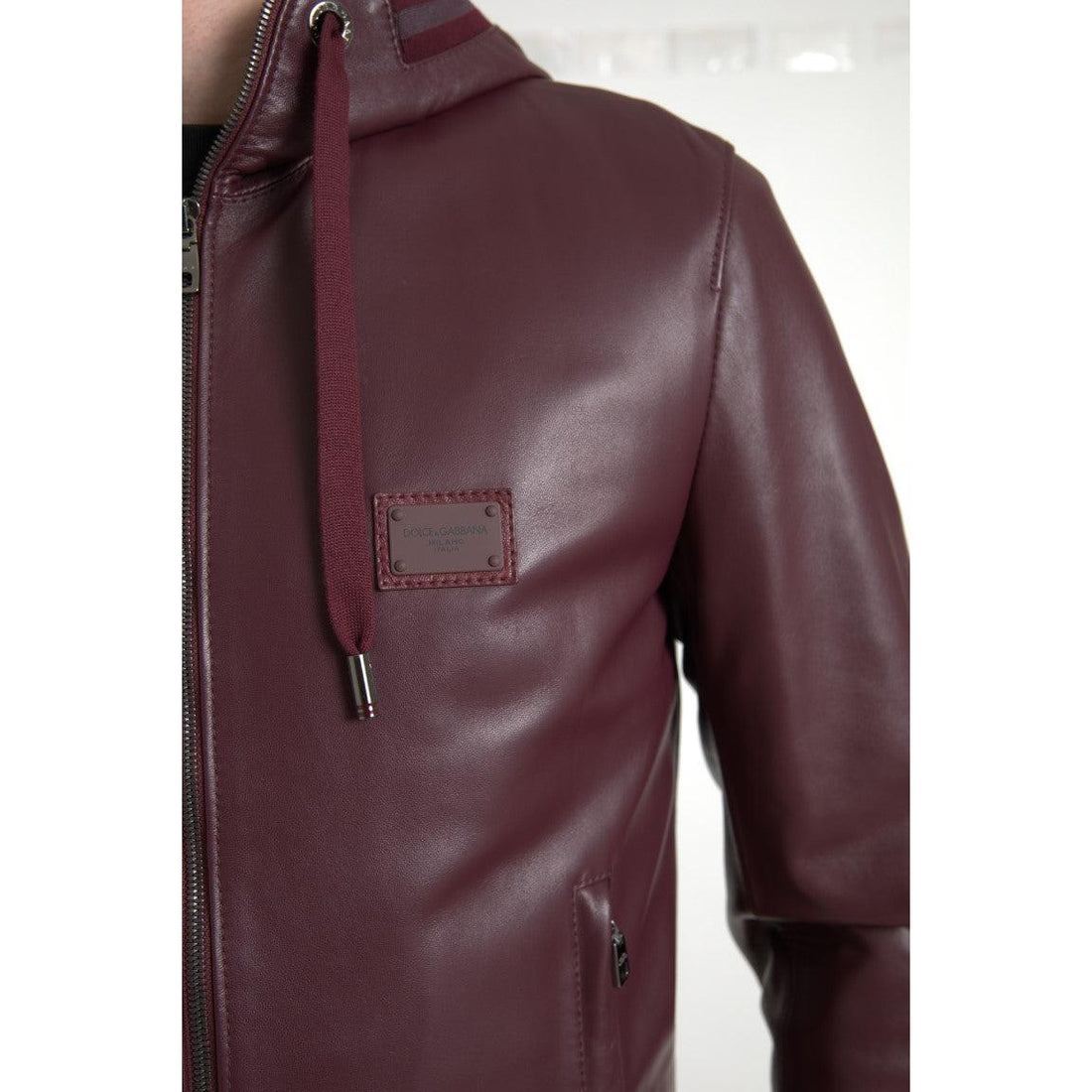 Dolce & Gabbana Elegant Bordeaux Leather Hooded Jacket