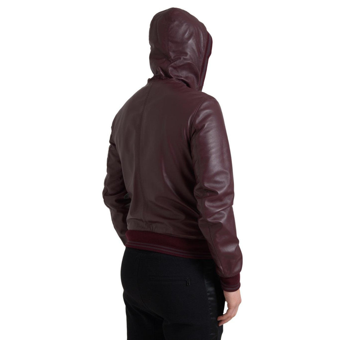 Dolce & Gabbana Elegant Bordeaux Leather Hooded Jacket