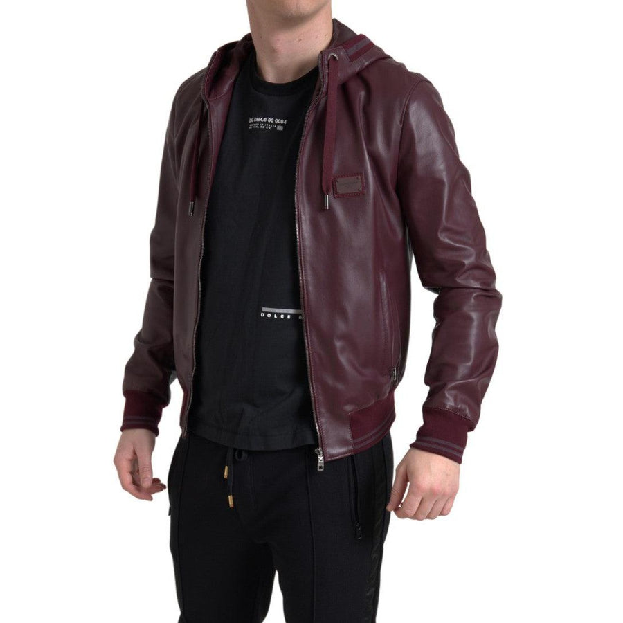 Dolce & Gabbana Elegant Bordeaux Leather Hooded Jacket