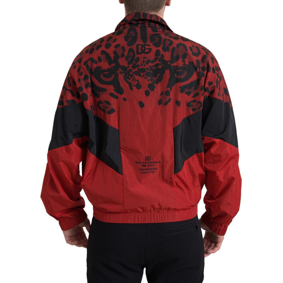 Dolce & Gabbana Red Leopard Zip Sweater Jacket