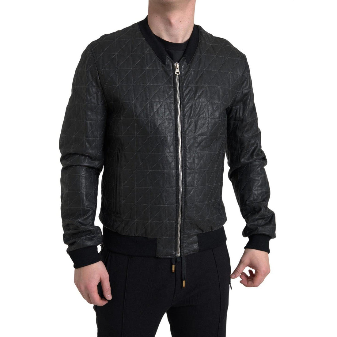 Dolce & Gabbana Elegant Black Leather Bomber Jacket