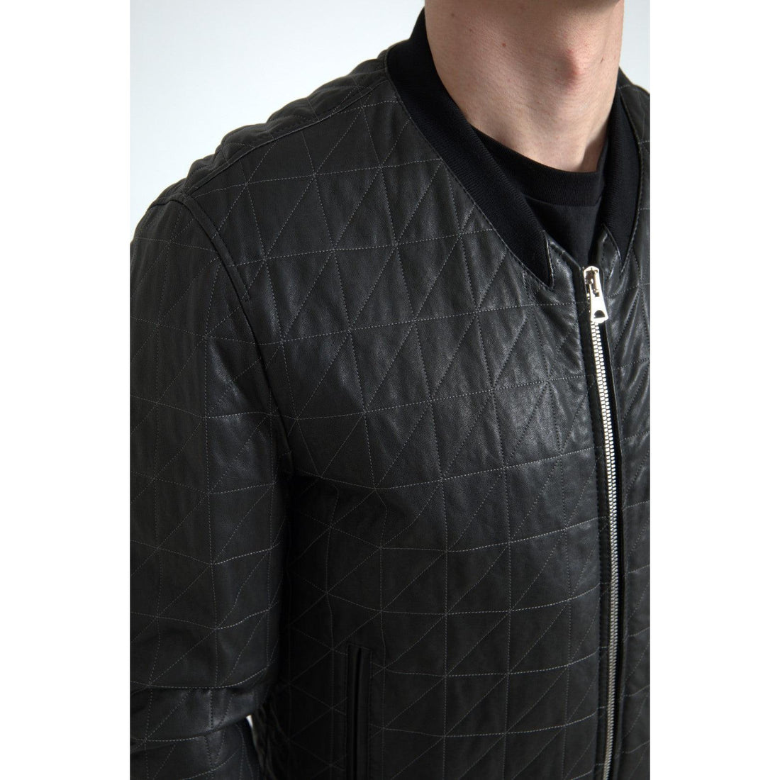 Dolce & Gabbana Elegant Black Leather Bomber Jacket