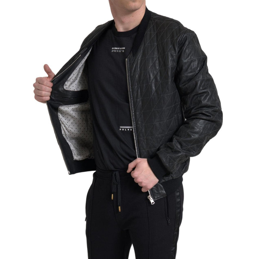 Dolce & Gabbana Elegant Black Leather Bomber Jacket