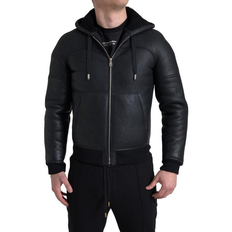 Dolce & Gabbana Elegant Black Leather Full Zip Hoodie