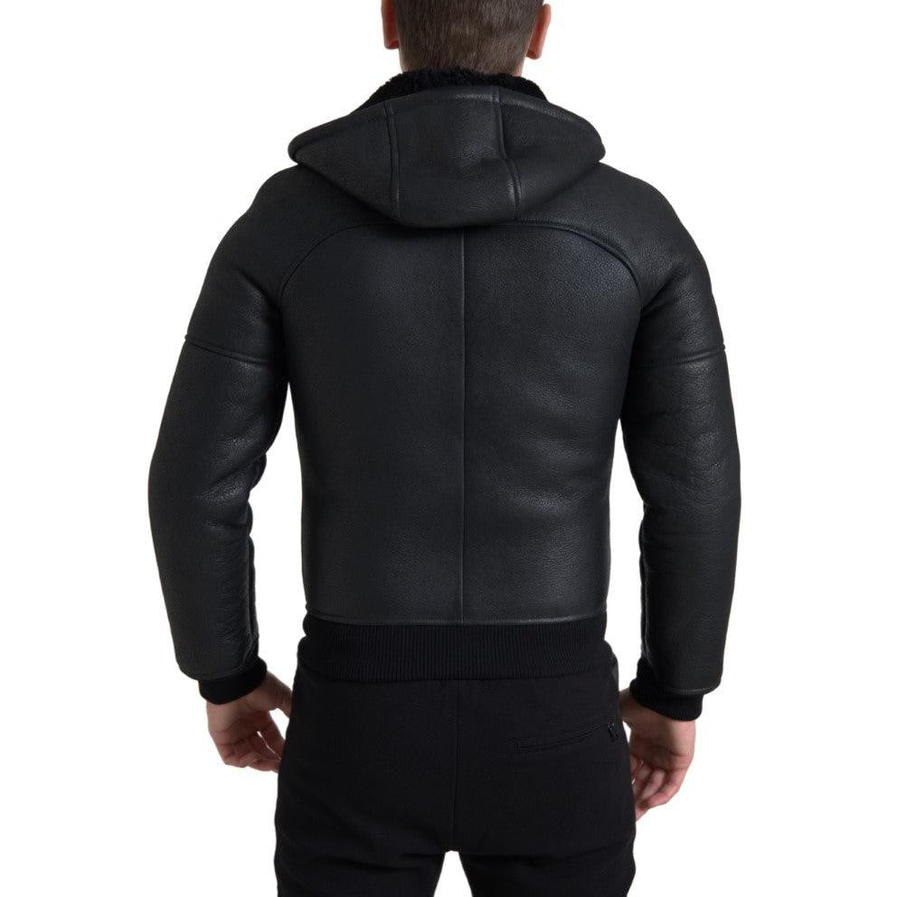 Dolce & Gabbana Elegant Black Leather Full Zip Hoodie