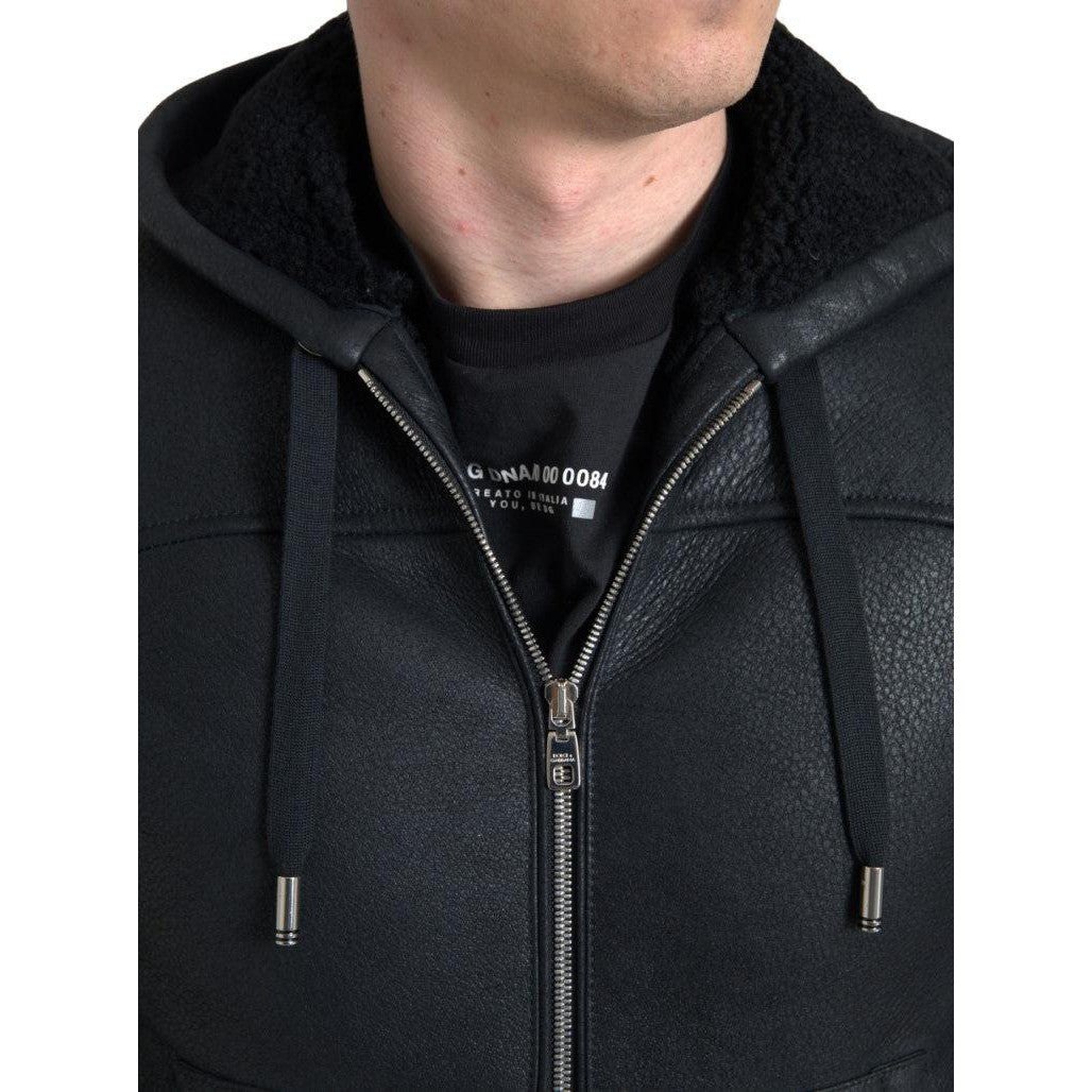 Dolce & Gabbana Elegant Black Leather Full Zip Hoodie