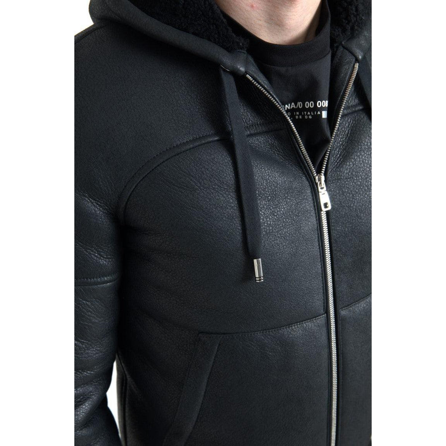 Dolce & Gabbana Elegant Black Leather Full Zip Hoodie