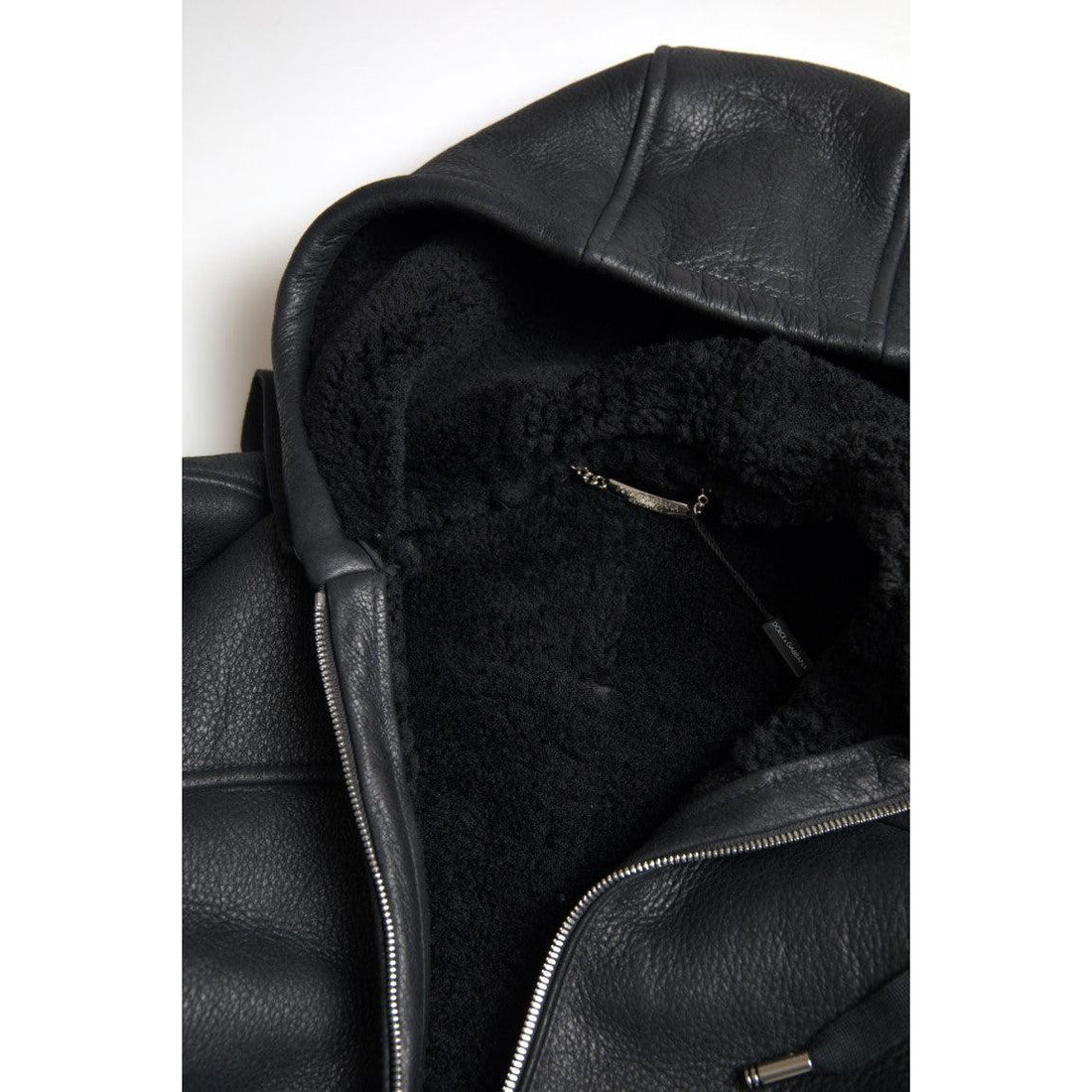 Dolce & Gabbana Elegant Black Leather Full Zip Hoodie