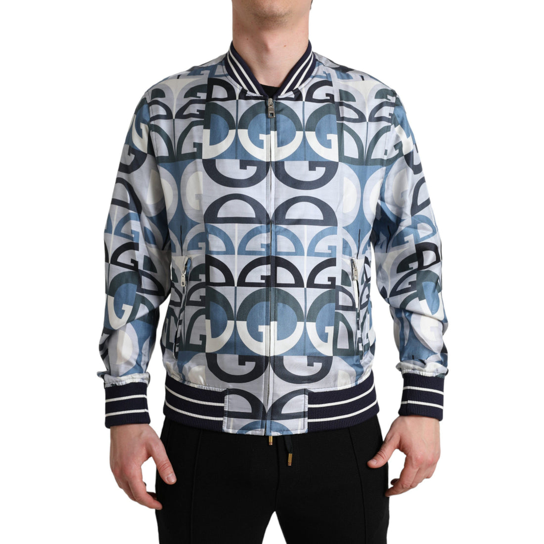 Dolce & Gabbana Multicolor Logo Print Bomber Blouson Jacket