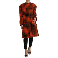 Dolce & Gabbana Orange Houndstooth Long Sleeve Coat Jacket