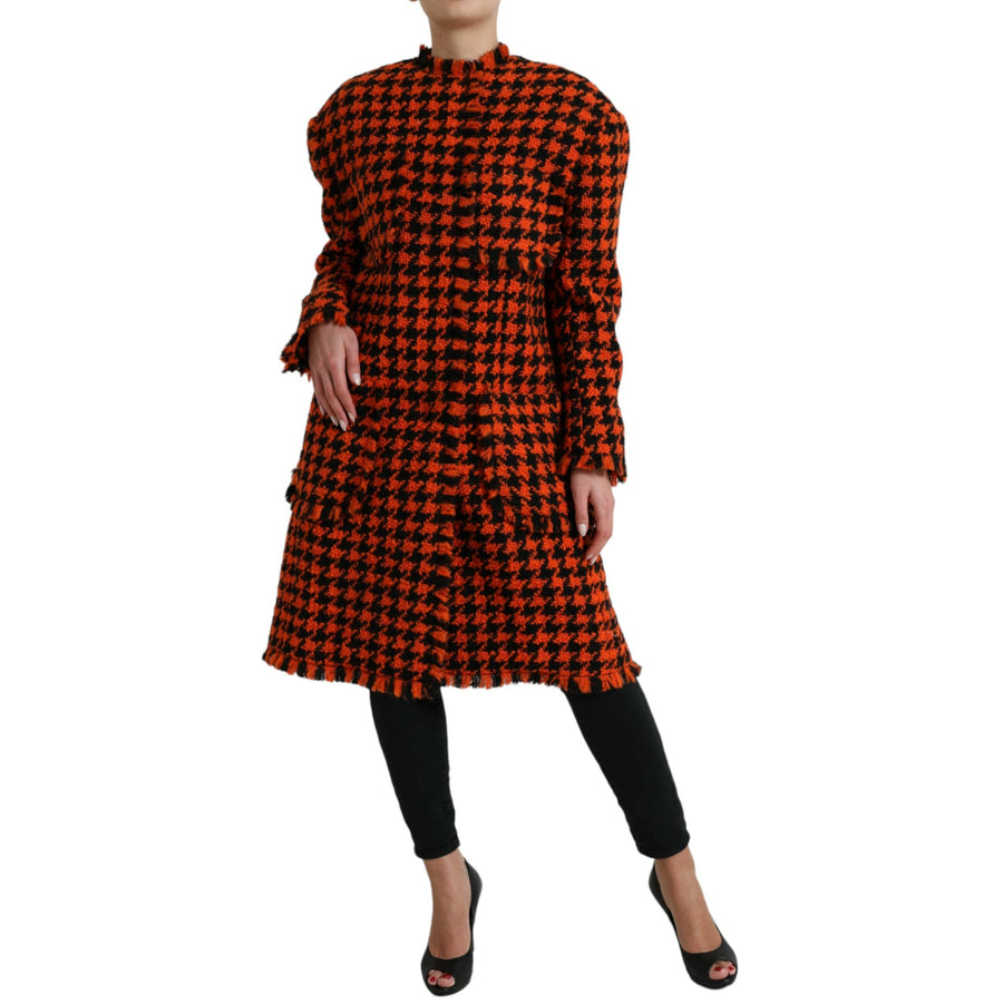 Dolce & Gabbana Orange Houndstooth Long Sleeve Coat Jacket