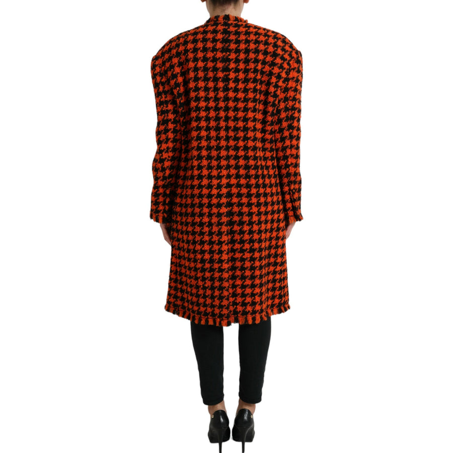 Dolce & Gabbana Orange Houndstooth Long Sleeve Coat Jacket