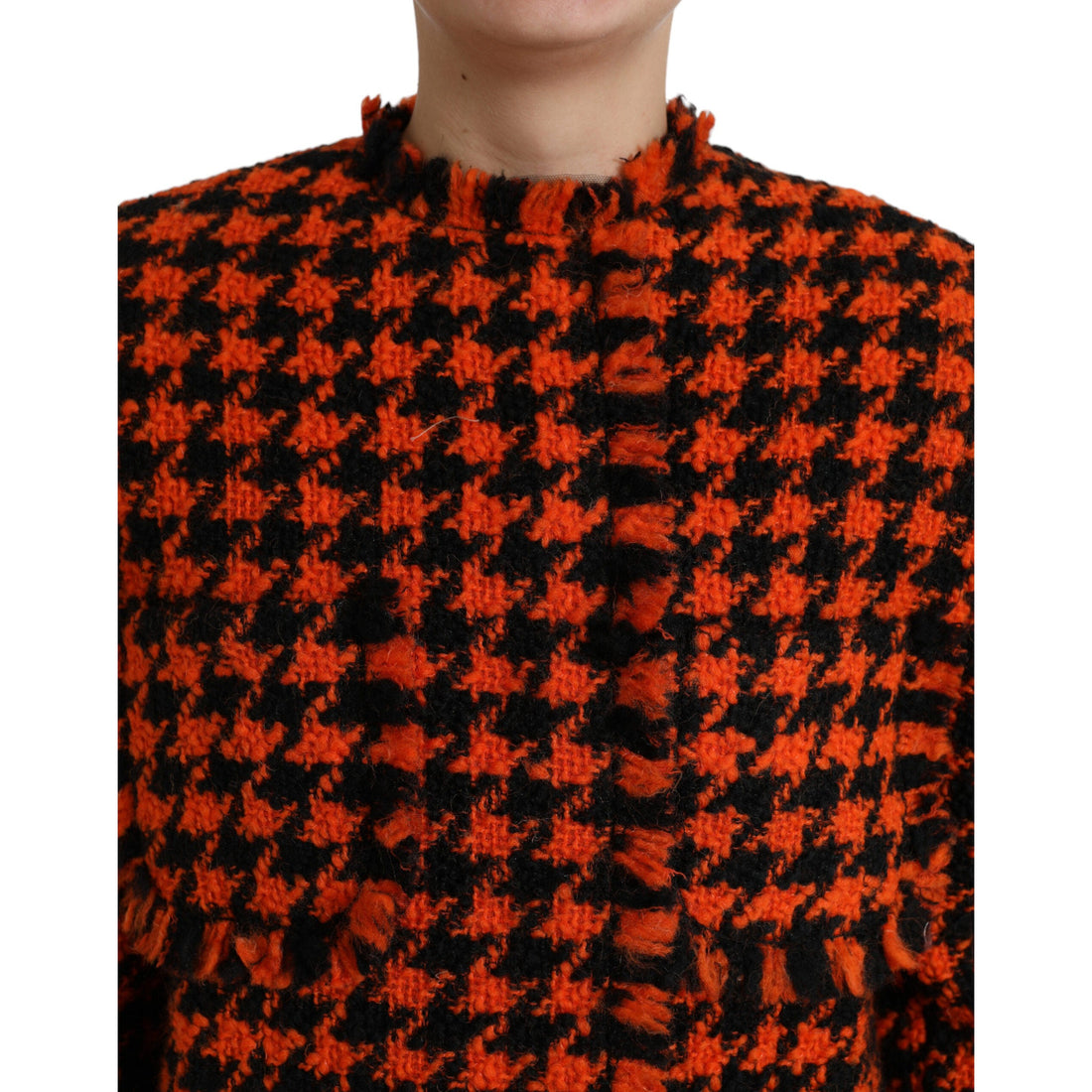 Dolce & Gabbana Orange Houndstooth Long Sleeve Coat Jacket