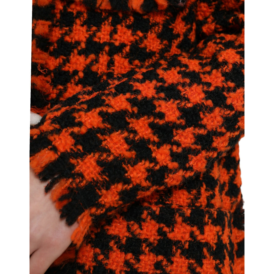 Dolce & Gabbana Orange Houndstooth Long Sleeve Coat Jacket