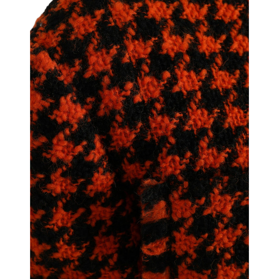 Dolce & Gabbana Orange Houndstooth Long Sleeve Coat Jacket