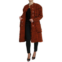 Dolce & Gabbana Orange Houndstooth Long Sleeve Coat Jacket