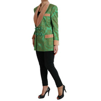 Dolce & Gabbana Green Floral Double Breasted Coat Jacket