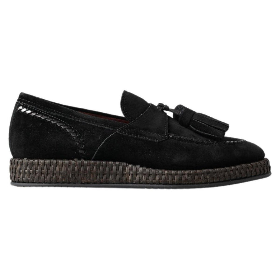 Dolce & Gabbana Black Suede Leather Casual Espadrille Shoes