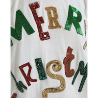 Dolce & Gabbana White Cotton Christmas Sequin Fur T-shirt