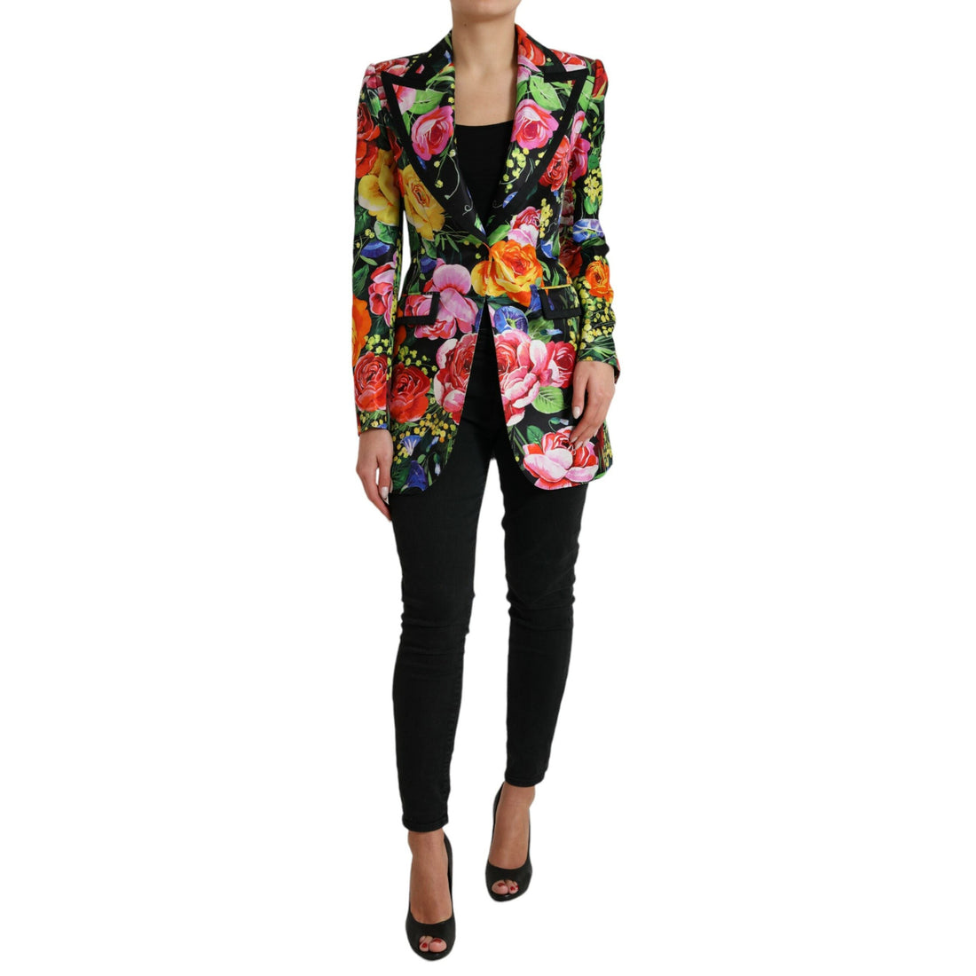 Dolce & Gabbana Multicolor Floral Print Silk Blazer Jacket