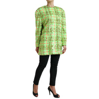 Dolce & Gabbana Green Nylon Sequinned Checkered Coat Jacket