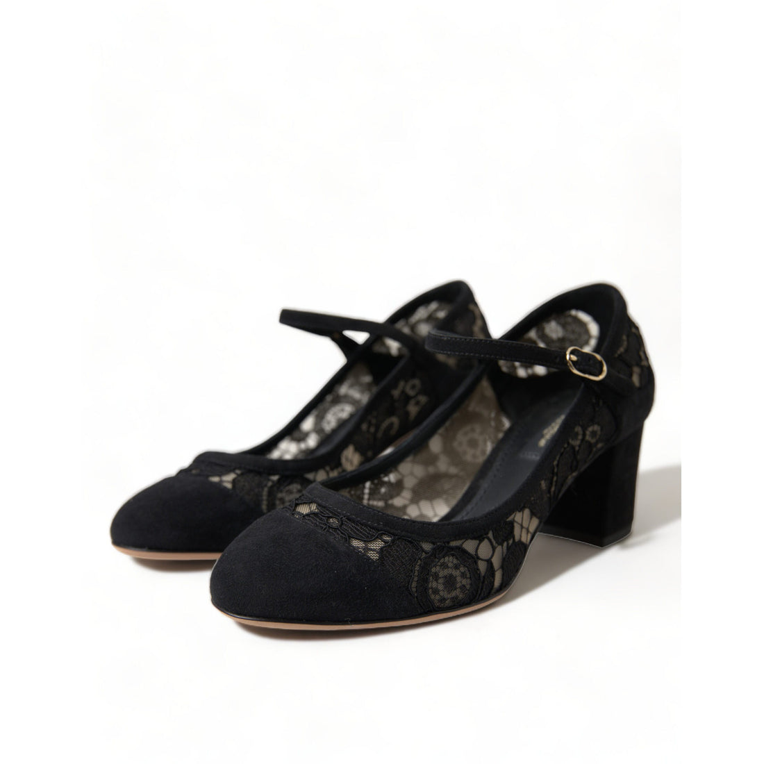 Dolce & Gabbana Elegant Suede Mary Jane Lace Heels