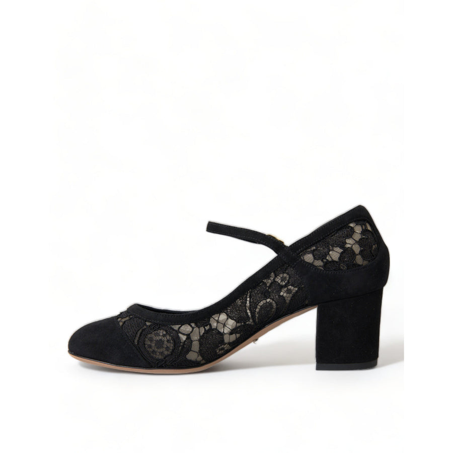 Dolce & Gabbana Elegant Suede Mary Jane Lace Heels