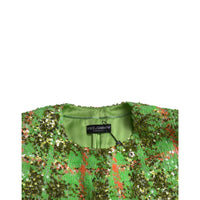 Dolce & Gabbana Green Nylon Sequinned Checkered Coat Jacket