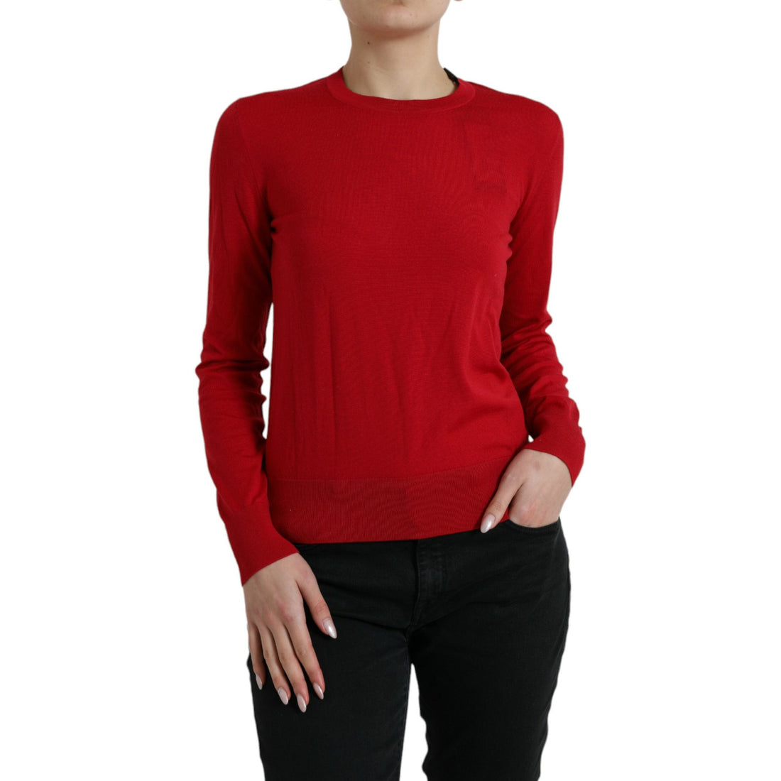 Dolce & Gabbana Red Wool Knitted Crew Neck Pullover Sweater