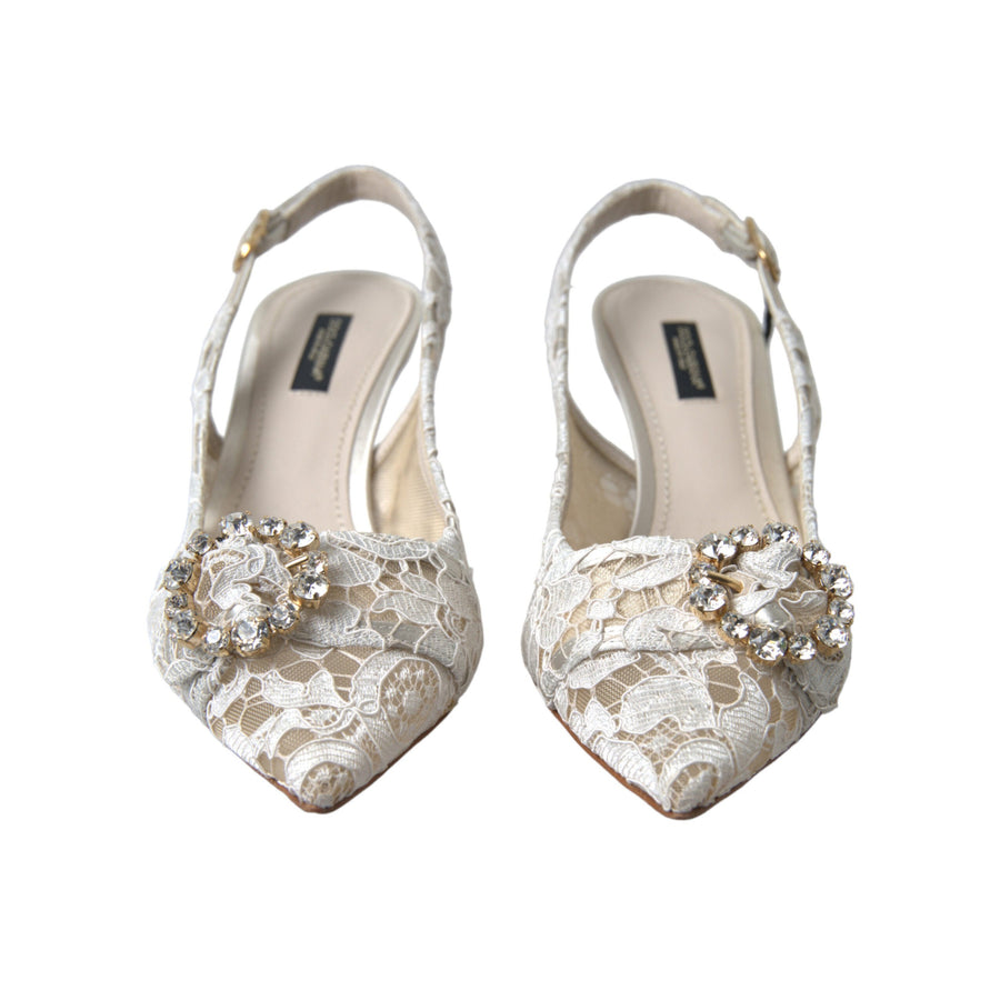 Dolce & Gabbana Elegant Lace Slingback Pumps with Crystal Accents