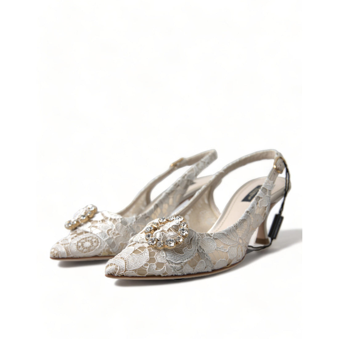 Dolce & Gabbana Elegant Lace Slingback Pumps with Crystal Accents