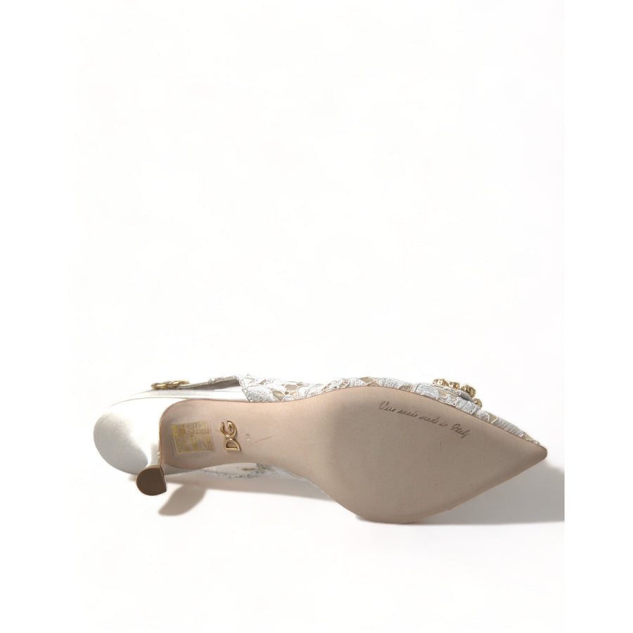 Dolce & Gabbana Elegant Lace Slingback Pumps with Crystal Accents