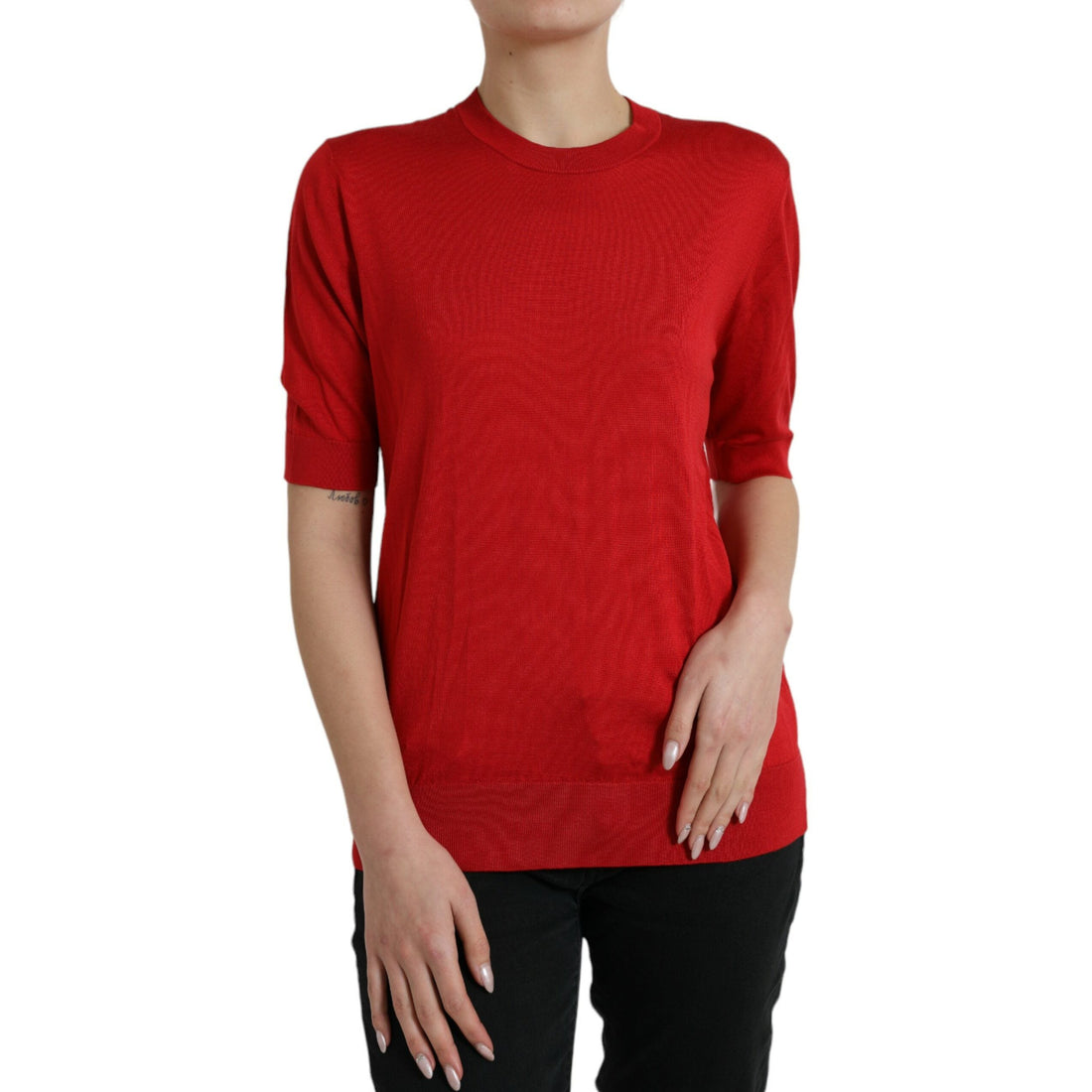 Dolce & Gabbana Red Silk Crew Neck Short Sleeves T-shirt Top