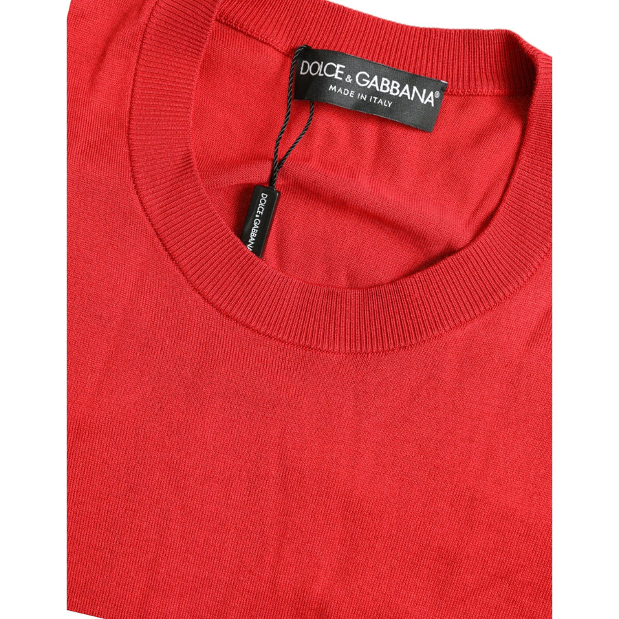 Dolce & Gabbana Red Silk Crew Neck Short Sleeves T-shirt Top