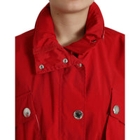 Dolce & Gabbana Red Polyester Hooded Button Rain Coat Jacket