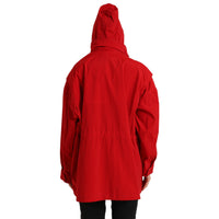 Dolce & Gabbana Red Polyester Hooded Button Rain Coat Jacket