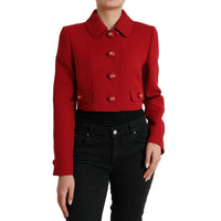 Dolce & Gabbana Red Wool Cropped Short Button Coat Jacket